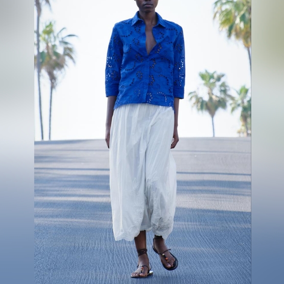 ZARA ZW COLLECTION EMBROIDERED POPLIN SHIRT - Picture 6 of 11